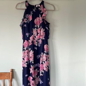 Old Navy blue floral halter maxi dress, size medium